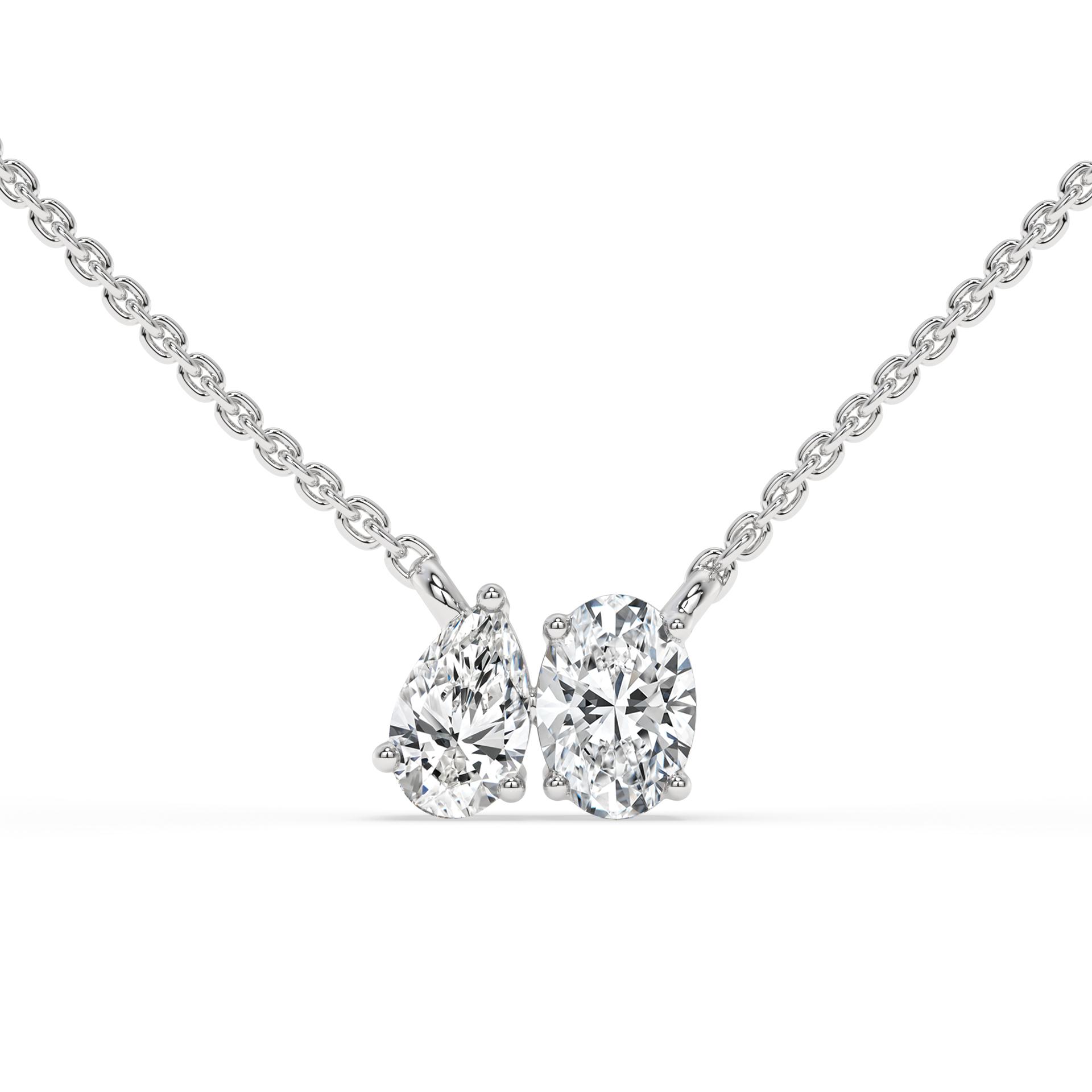 Sweetheart Spark Two Stone Pear and Oval Diamond Fashion Necklace