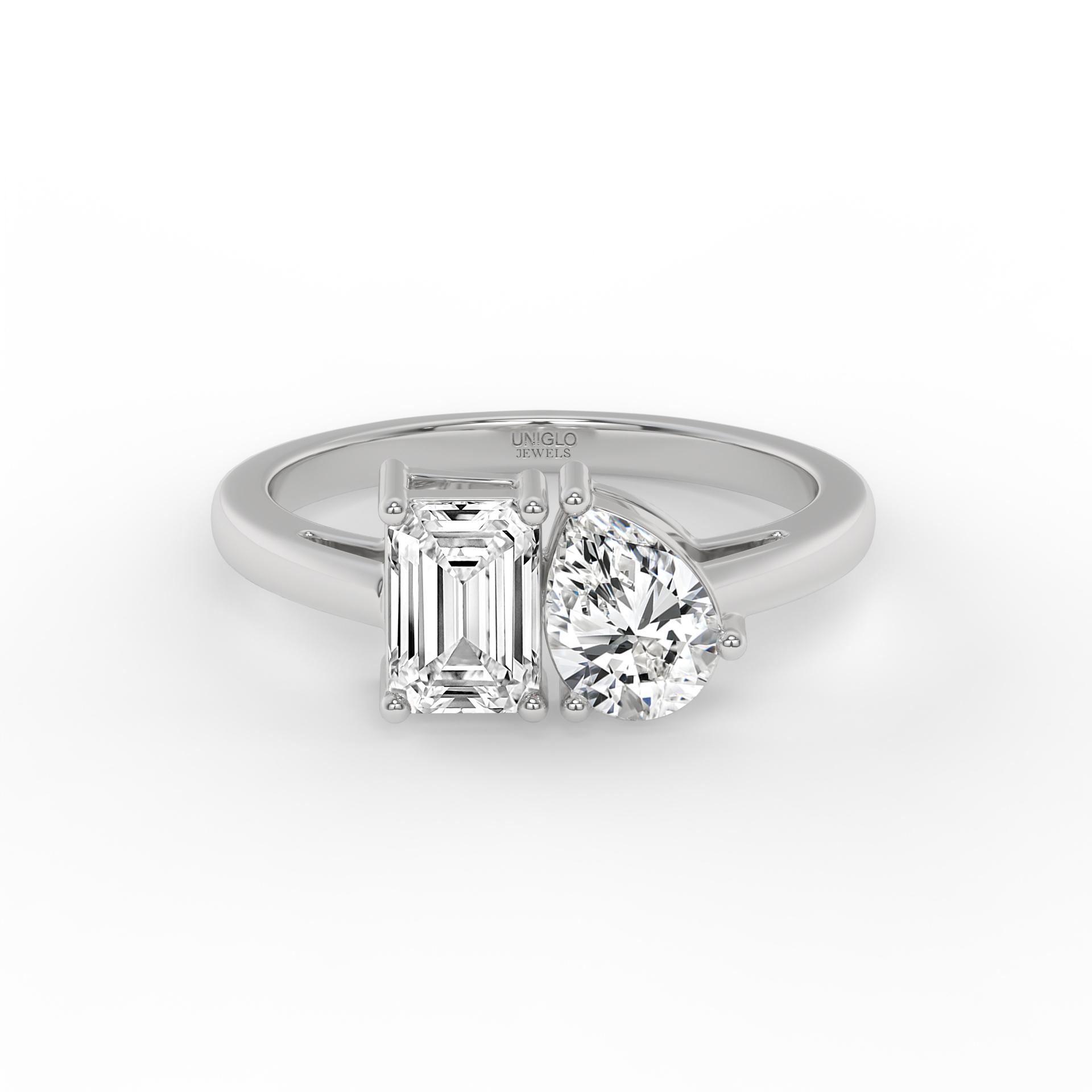 Atana Two Stone Emerald and Pear Toi Et Moi Grown Diamond Ring