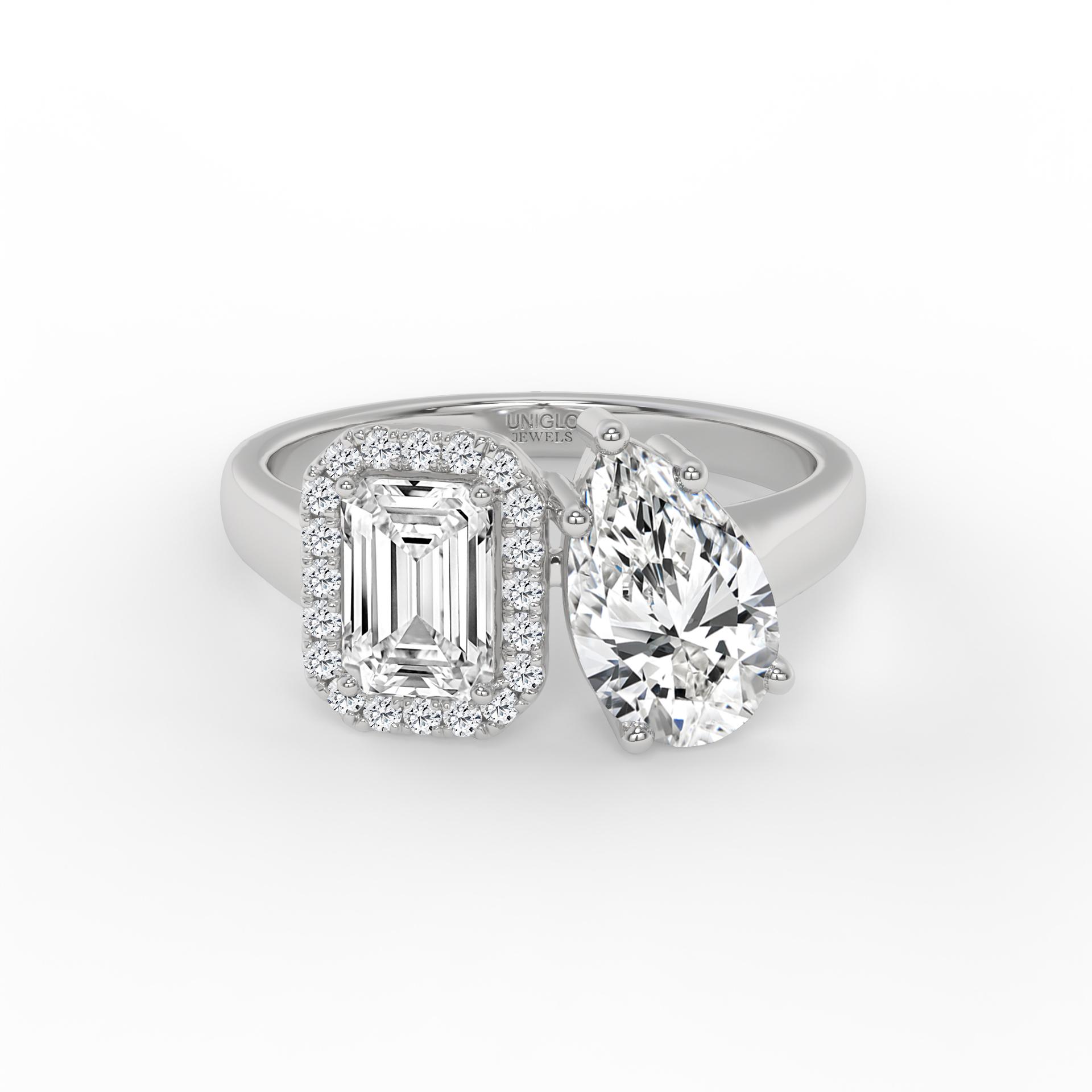 Rebeca Two Stone Emerald and Pear Toi et Moi Grown Diamond Ring