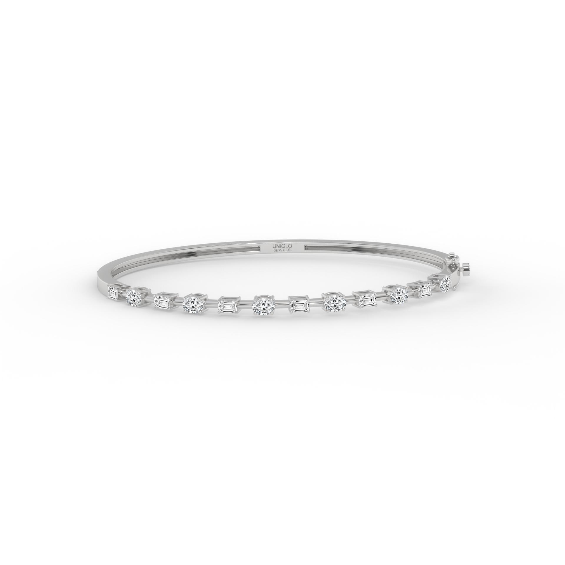 Emerald & Oval Fusion Diamond Openable Bangle Bracelet