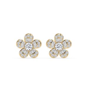 Gold Periwinkle Flower Fashion Diamond Stud Earrings