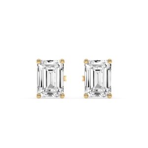 Four Prong Emerald Diamond Stud Earrings